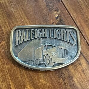 Vintage Raleigh Lights‎ Belt Buckle Semi Truck Brass 1980s Trucker Collectible